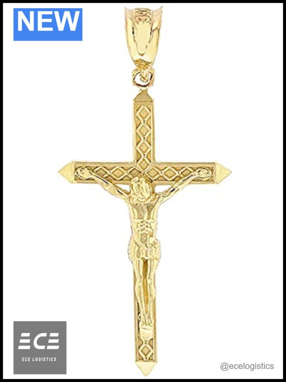 14K Solid Yellow Gold Crucifix Cross Pendant Charm 1-5/8"